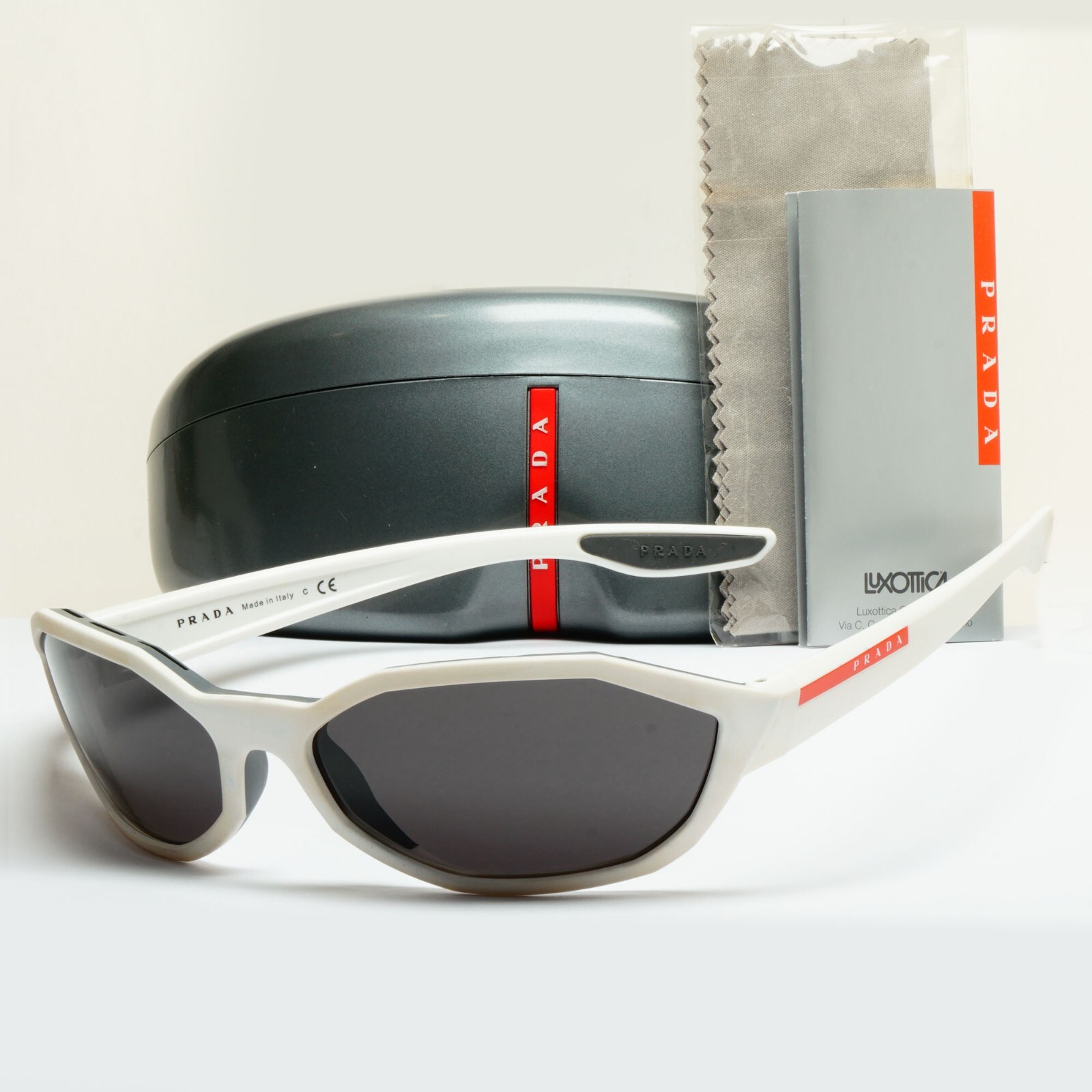 Prada Sunglasses White Black Wrap Angular PS04US … - image 1