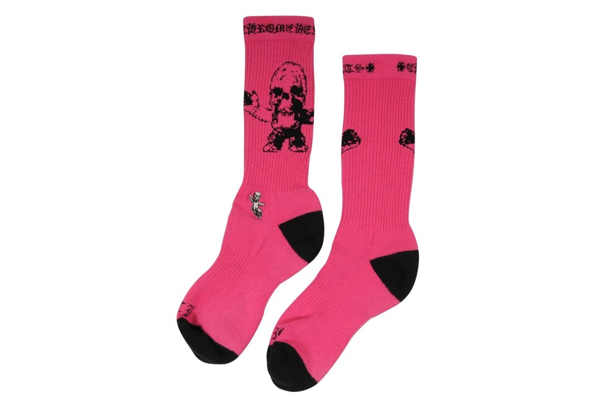 Chrome Hearts Mens Matty Boy Pink Black Chomper Logo Socks Chrome Hearts Mens Matty Boy Pink Black Chomper Logo Socks