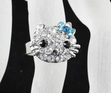Aqua Kitty Austrian Rhinestone Crystal Fashion Cocktail Ring