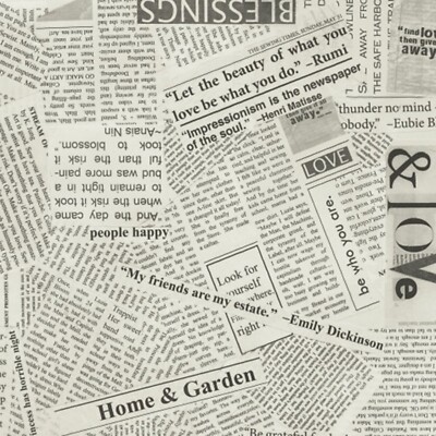 BTY Blessing & Love Spackle News paper newspaper Cotton Fabric By The Yard