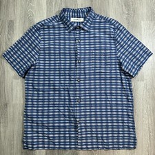 Tommy Bahama Textured Plaid Button Up Shirt Men  s XL Blue Silk Cotton Blend