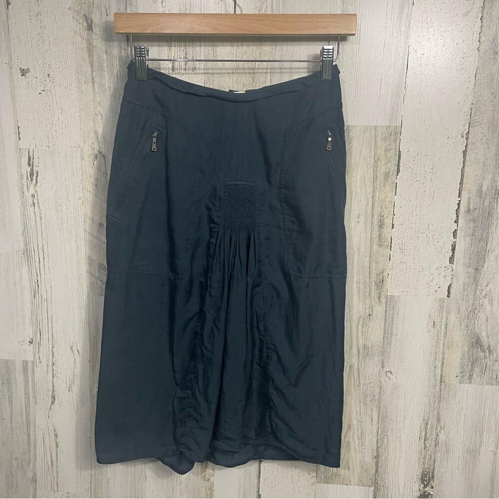 SAINT LAURENT Gonna YSL Yves St Laurent vintage blu increspato gonna con cerniera taglia 38 STIMATA