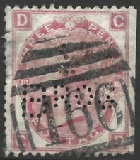 GB QV 1867-80 SG#103, 3d Rose, Plate 10, Corner Letters CD, Used Perfin #F10280