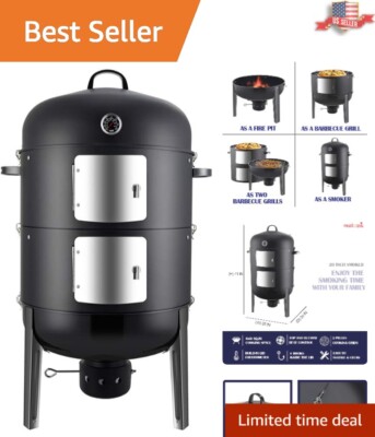 20-Inch Vertical Charcoal Smoker Grill - Multi-Layered Design for Versatile O...