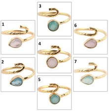 Pink Aqua White Chalcedony Textured Design Yellow Gold Plated Adjustable Rings