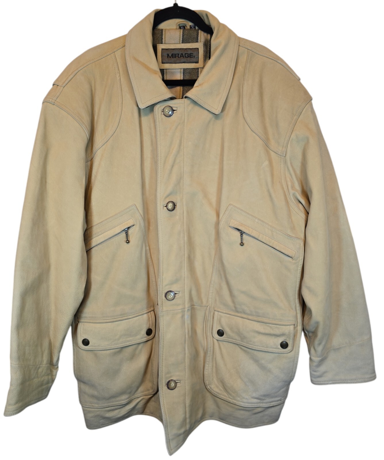 VTG Mirage Brushed Leather Western Jacket Men XL Beige Barn Coat Nubuck Heavy