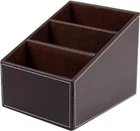 PU Leather Multi-Function Remote Control Organizer, Caddy Holder 3 Compartments