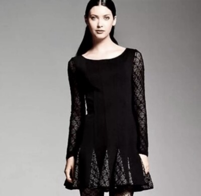 Catherine Malandrino for Design Nation lace long sleeve black flare dress  Size 6 | eBay