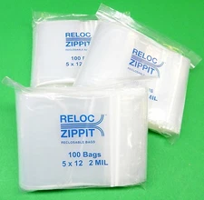 Reloc Zippit Bag 5" x 12" 2mil Clear Poly Reclosable Zip Seal Lock 300 Bags 5x12