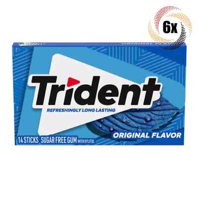 6x Packs Trident Original Flavor Sugar Free Chewing Gum, 14 Sticks Per Pack