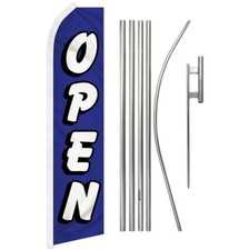 Open Blue White Swooper Flutter Feather Advertising Open Flag Pole Kit