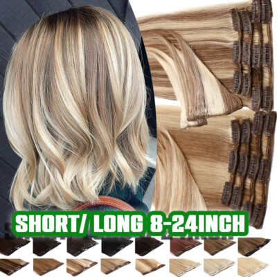 8-24inch Clip in Russian 100% Remy Human Hair Extensions Standard 7/8 Piece Weft