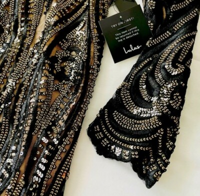 NWT Lulus Womens Black Sequin Dress Bodycon Beaded Long Sleeve Small | eBay