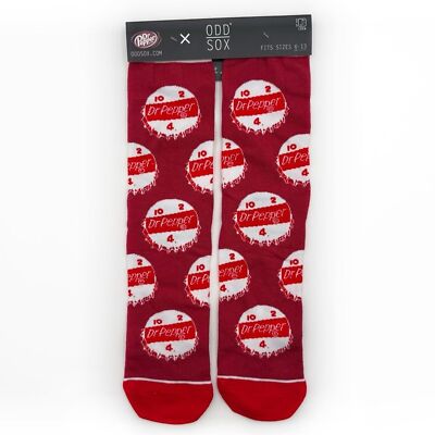 Odd Sox Dr Pepper Crew Socks Mens Womens Soda Bottle Cap Red White