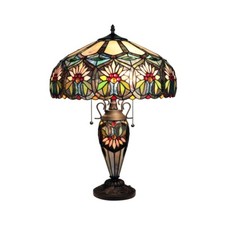 24" Antique Vintage Style Stained Glass Lighted Base Table Lamp