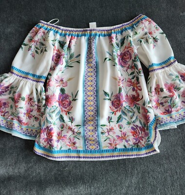 NWT Jealous Tomato Womens Large Floral Bell Sleeve Blouse Shirt Top Boho Size XS
