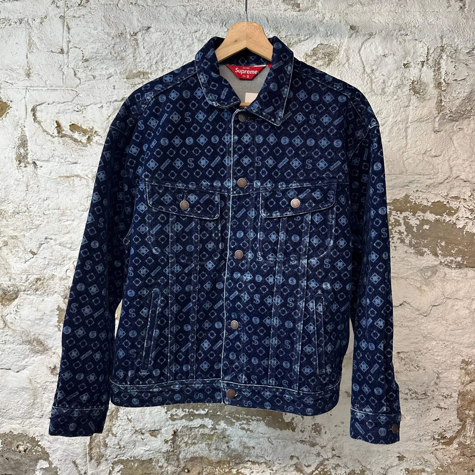Veste camionneur en denim floqué Supreme bleu taille S