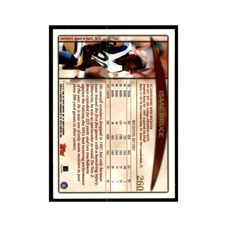 1998 Topps Isaac Bruce St. Louis Rams #260 - Image 2 of 3