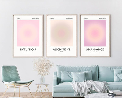 Positive Aura Poster Set of 3 Colorful Spiritual Posters Canvas Grainy Gradient 