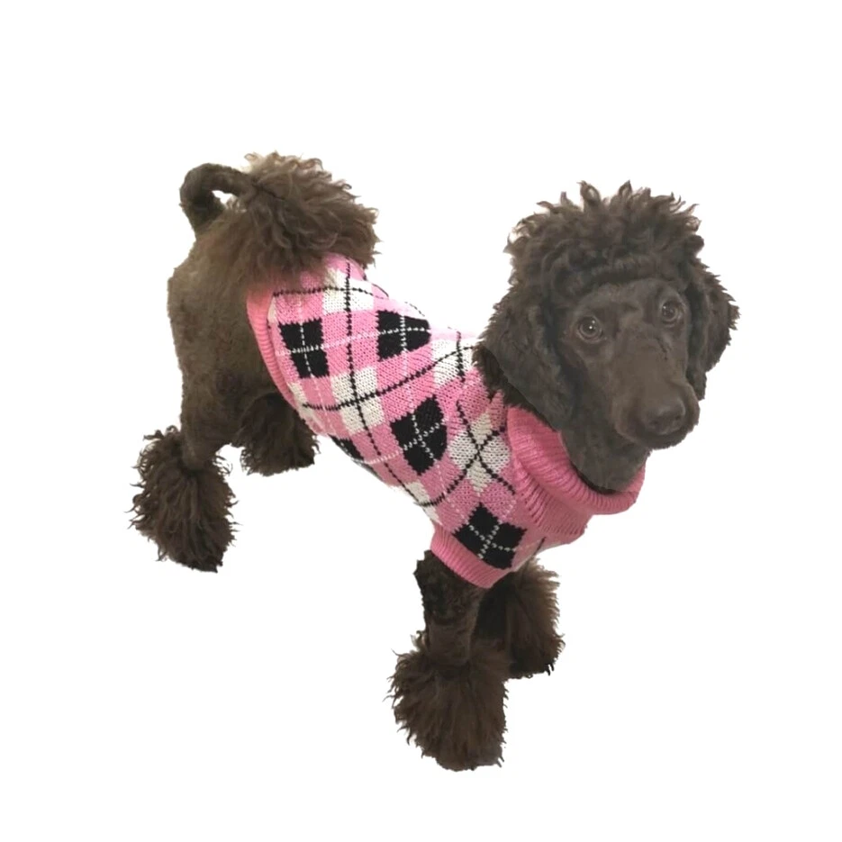 Dog Sweater Pink Plaid XXS XS S M L Coat Puppy Pet Clothes