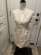 BDG Urban Outfitters Pinafore Plunge V-Neck Overall Denim Cream Dress Sz 4/UK 8