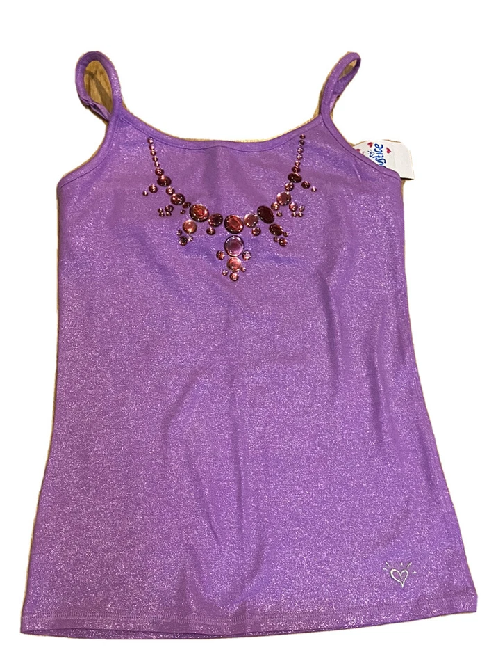 Justice Girl's Size 10 Purple Metallic Cami with Built In Bra Beaded Accents New - Image 2 of 2