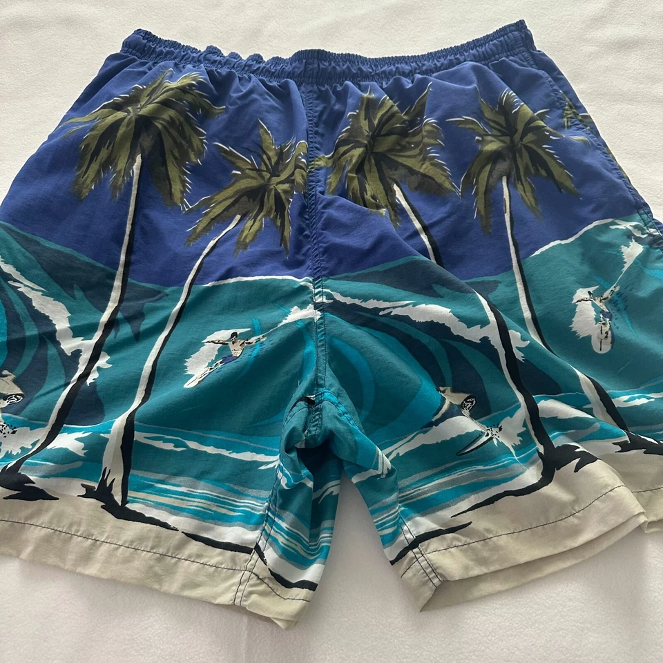 Cherokee Board Shorts Hombres XL Azul Palmeras Forrado Hawaiano Natación Surf 7" Entrepierna Foto 2 de 4
