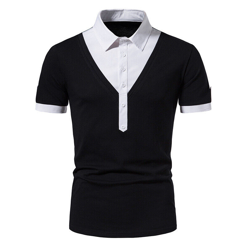 Men's Stitching Fake Two T-shirt Daily Casual Short Sleeve