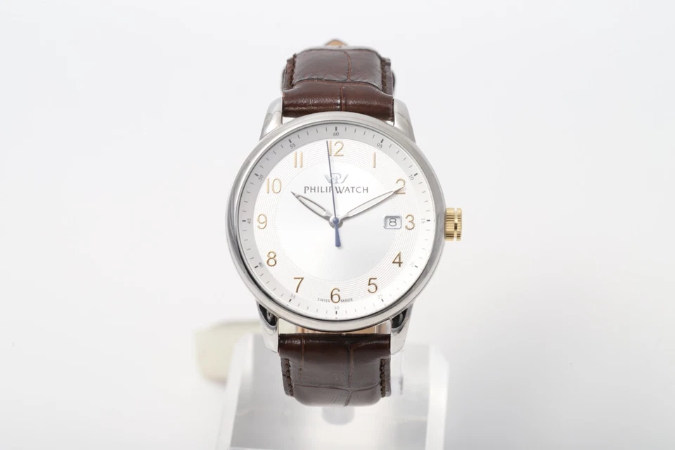 Reloj Philip Watch 40 mm esfera blanca fecha caja acero inoxidable reloj para hombre Foto 2 de 4