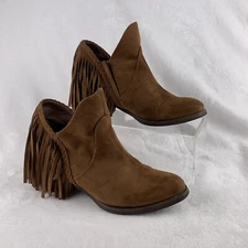 Not Rated Ankle Boots Womens Size 6 Fringe Faux Suede Cowgirl Festival Bohemian