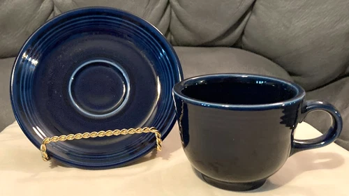 Fiestaware 1986 Cobalt Blue Coffee Tea Cup/Mug & Saucer/Plate Fiesta USA HLC-EUC