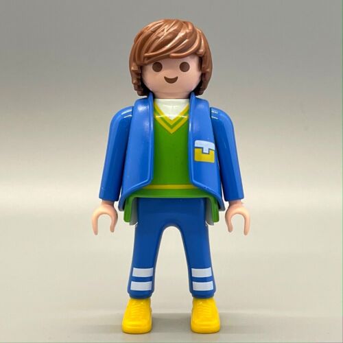 Playmobil Male Brown New Hair Blue Coat Jacket Pants Green Shirt Yellow Shoes - Picture 1 of 2