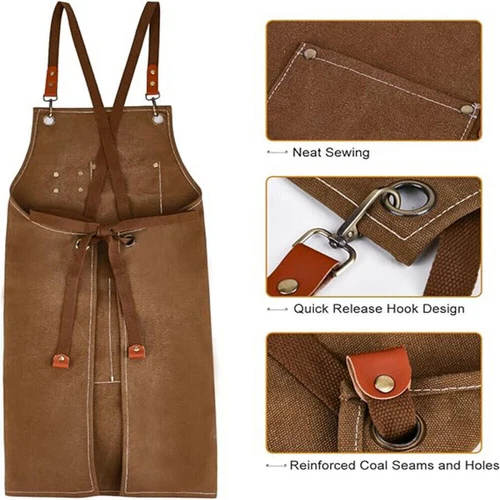 Waxed Canvas Tool Work Shop Apron Heavy Duty Woodworking Chef Workshop Unisex - Picture 8 of 15