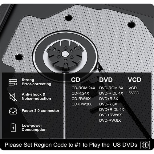 Lecteur de DVD Externe USB 3.0 Graveur de CD-ROM Portable Interface Type-C2277 - Photo 3/6