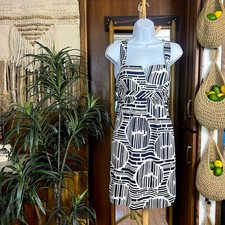 Trina Turk Cotton Mini Dress 8 | Geometric Blue White Pockets Lace Hem Sundress