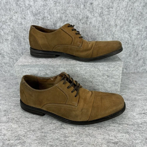 Scarpe eleganti Clarks Holmby scamosciate Oxford Derby da uomo taglia 8 M pelle marrone punta a cappuccio