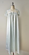 Vintage 1950s Christian Dior Blue Silky Satin Nightgown Lace Trim