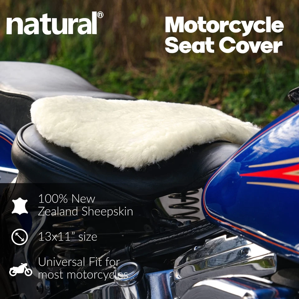 Cojín de asiento de motocicleta natural | Funda de asiento de motocicleta 100% piel de oveja genuina... Foto 3 de 4