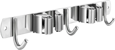 Soporte de Escobas y Trapeadores de Pared Acero Inoxidable con 2 Rieles