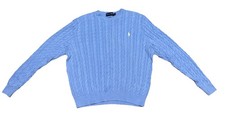 VTG Polo Golf Ralph Lauren Sweater Mens XL Blue Cotton Cable Knit Crewneck