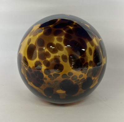 Blown Art Glass Globe Flat Bottom Free Standing 5.75  Hollow Sphere Orb Leopard