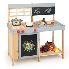 Kids Kitchen Playset Toy Outdoor Wooden Kid's Play Kitchen for Girls Boys 3 