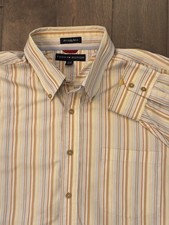 Vtg Tommy Hilfiger Shirt Mens Size XL Beige Striped Button Up 90s Long Sleeve