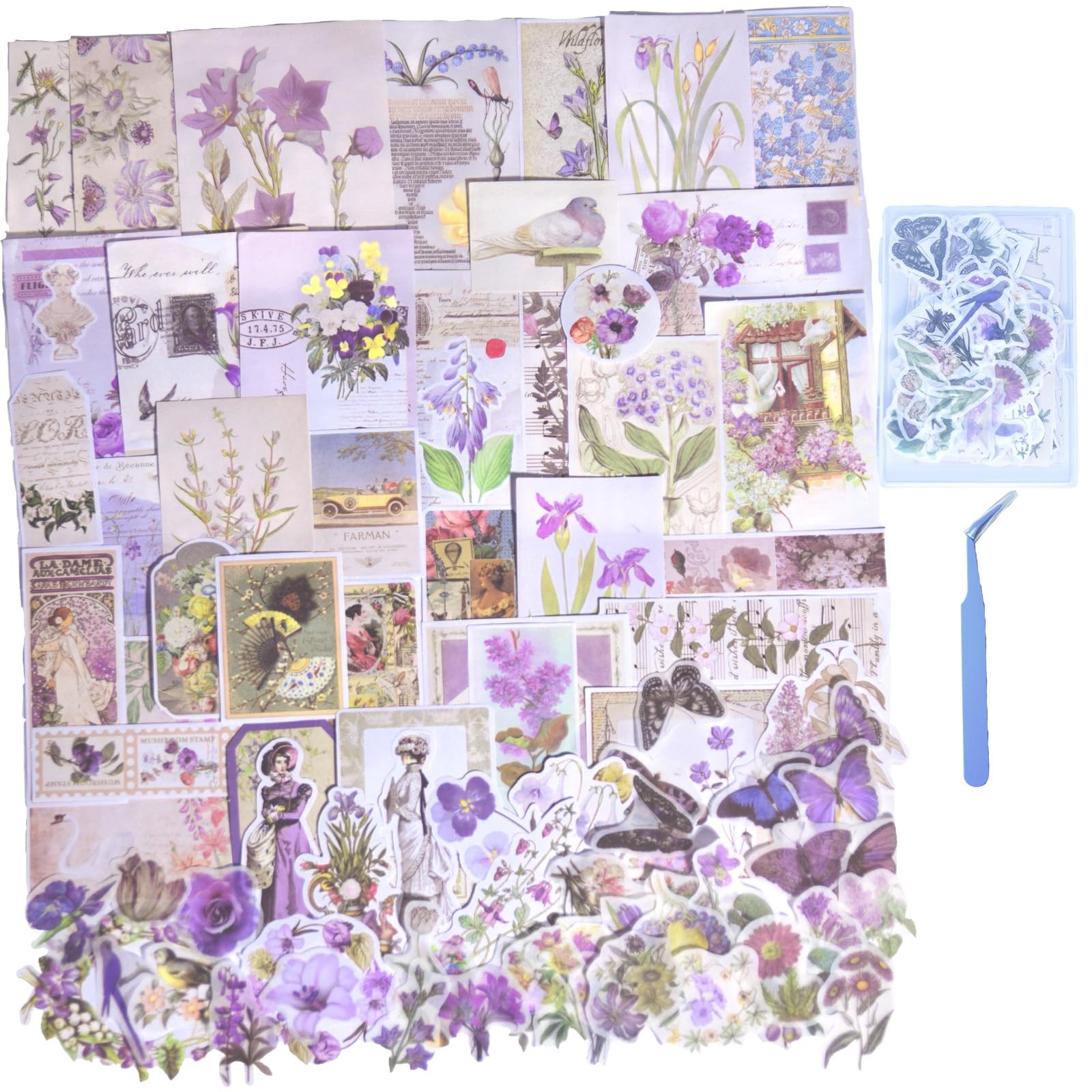 CHRYCELESTE 200pcs Vintage Purple Scrapbook Stickers and Paper, Journal Stic...