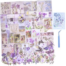 CHRYCELESTE 200pcs Vintage Purple Scrapbook Stickers and Paper, Journal Stic...