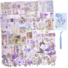 CHRYCELESTE 200pcs Vintage Purple Scrapbook Stickers and Paper, Journal Stic...