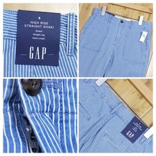 GAP Women's Sz 6 NWT High Rise Straight Khaki Ankle Pants Indigo Stripe Stretch