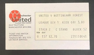 1979 MANCHESTER UNITED V NOTTINGHAM FOREST League Used Match Ticket Stub