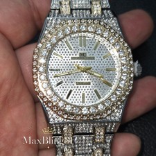 Men's Metal Watch Luxury Two Tone Bling Simulated Diamond Hip Hop Style Iced Out