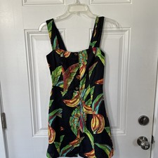 Farm Rio Preta Banana Linen Mini Dress Size X Small Color Black + Multi
